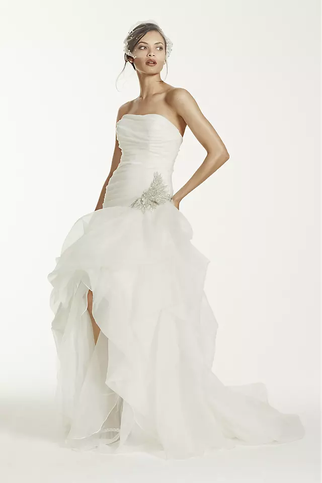 Organza and Tulle High-Low Gown with Beaded Flower Image