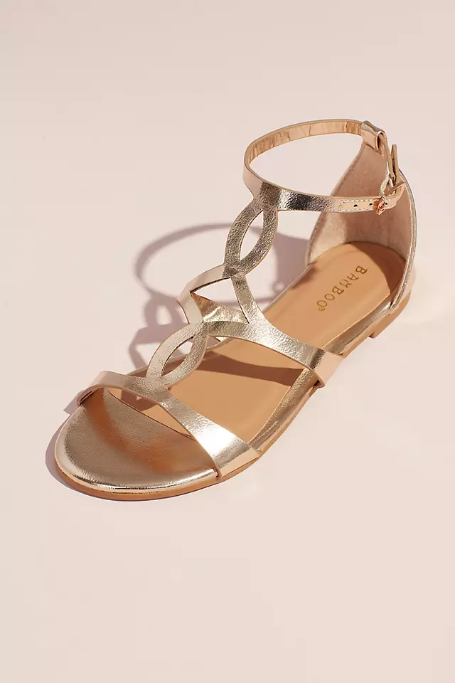 Metallic Flat Sandals with Vamp Cutouts Image