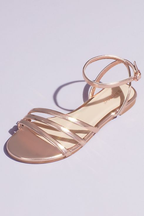 Metallic Triple Band Flat Sandals with Ankle Strap Image 5