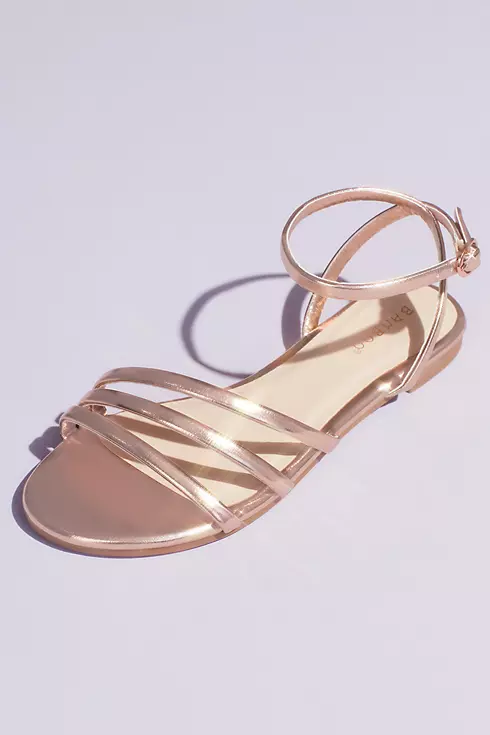 Metallic Triple Band Flat Sandals with Ankle Strap Image 1