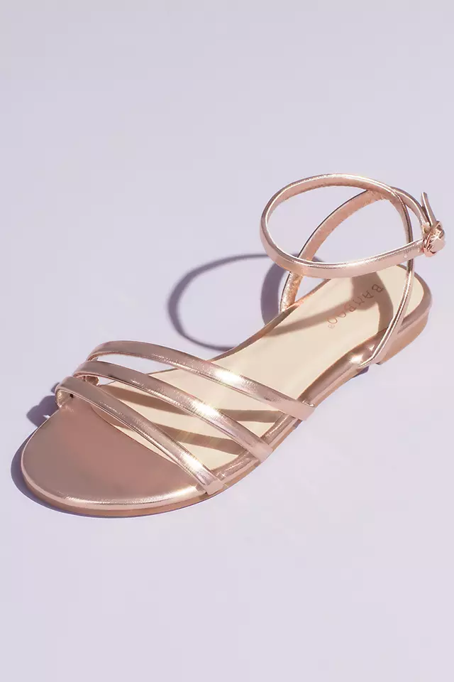 Metallic Triple Band Flat Sandals with Ankle Strap Image