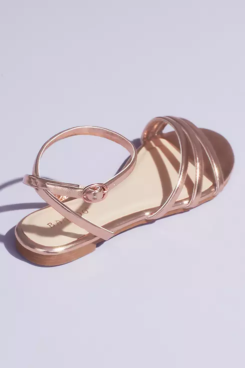 Metallic Triple Band Flat Sandals with Ankle Strap Image 2