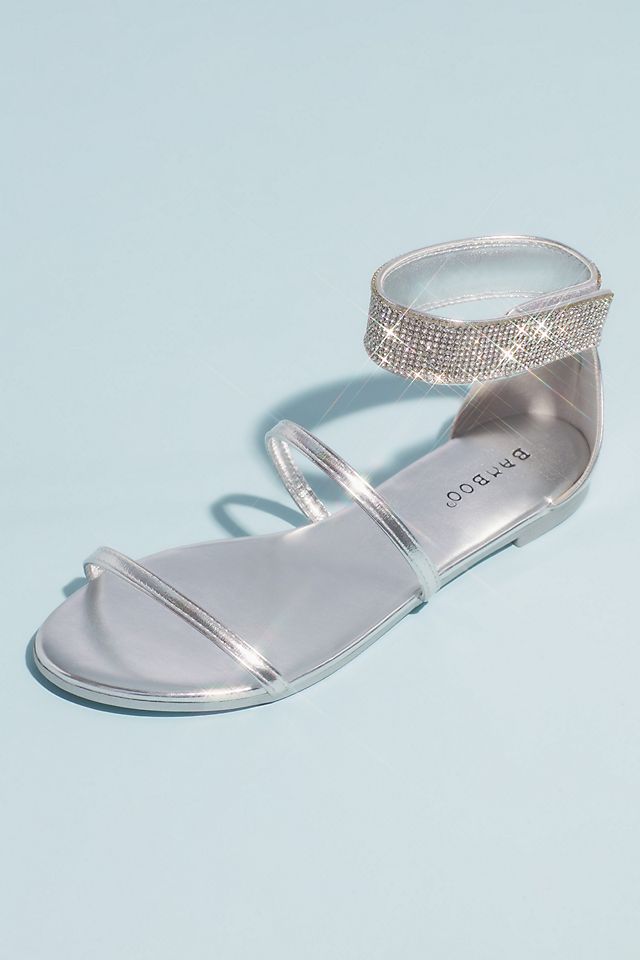 Metallic Double Strap Crystal Ankle Wrap Sandals Image 5