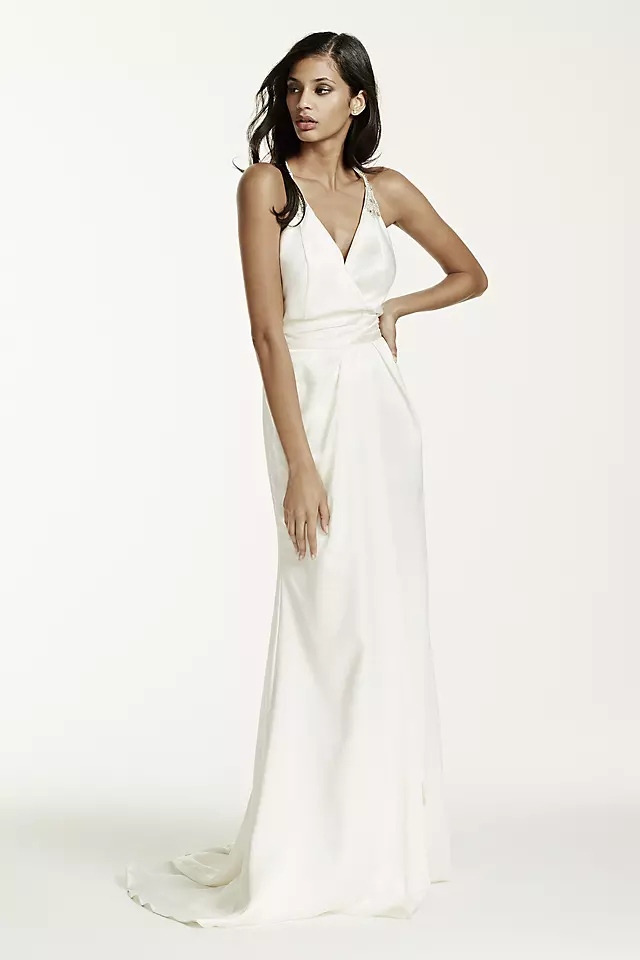Double Faced Satin Gown with Front Slit Detail Image