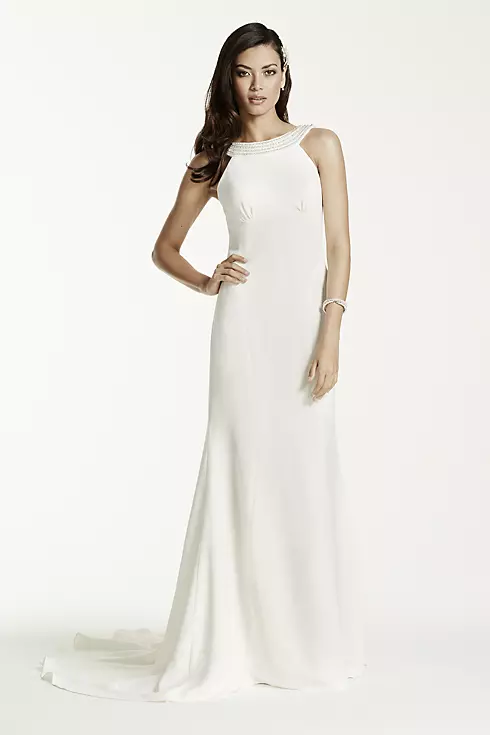 Crepe Halter Sheath Gown with Draped Back Image 1