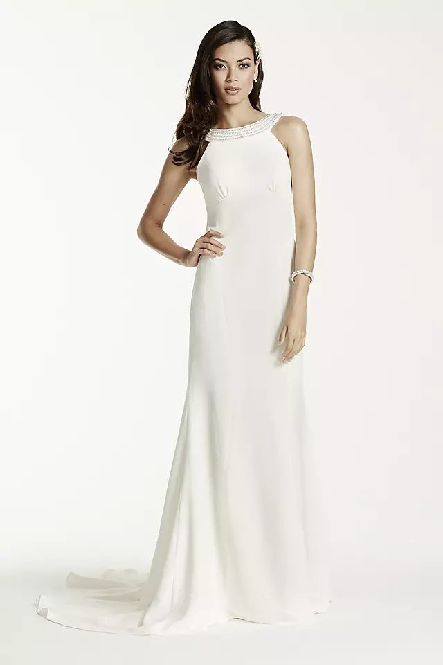 Crepe Halter Sheath Gown with Draped Back Image