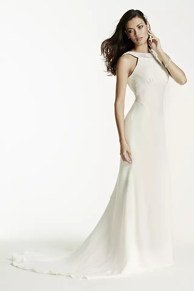Crepe Halter Sheath Gown with Draped Back Image 3