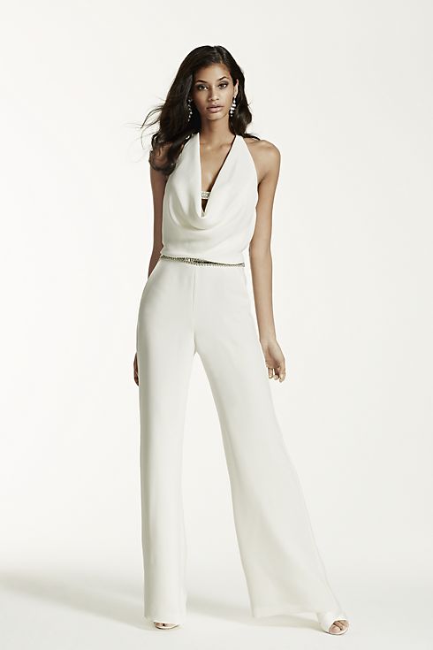 Ivory Wedding Jumpsuit with Cowl Neck Image
