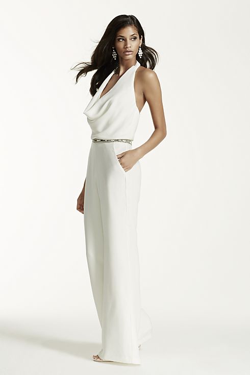Ivory Wedding Jumpsuit with Cowl Neck Image 3