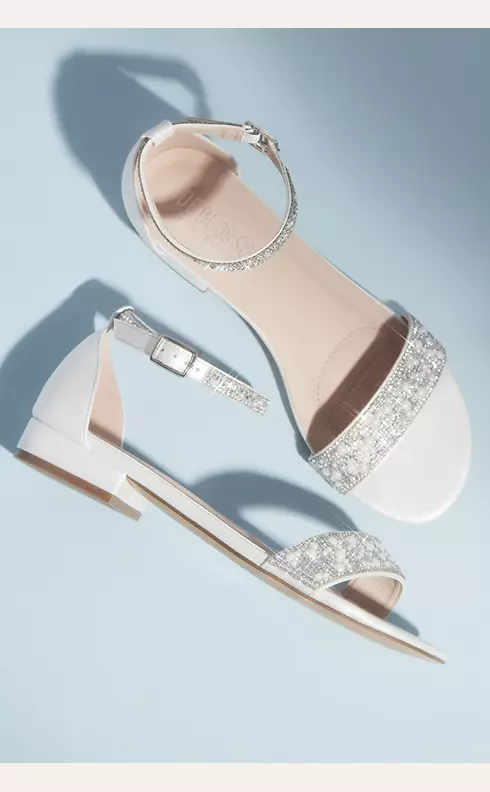 Crystal Embellished Straps Flat Satin Sandals Image 3