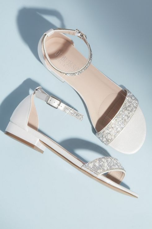 Crystal Embellished Straps Flat Satin Sandals Image 3