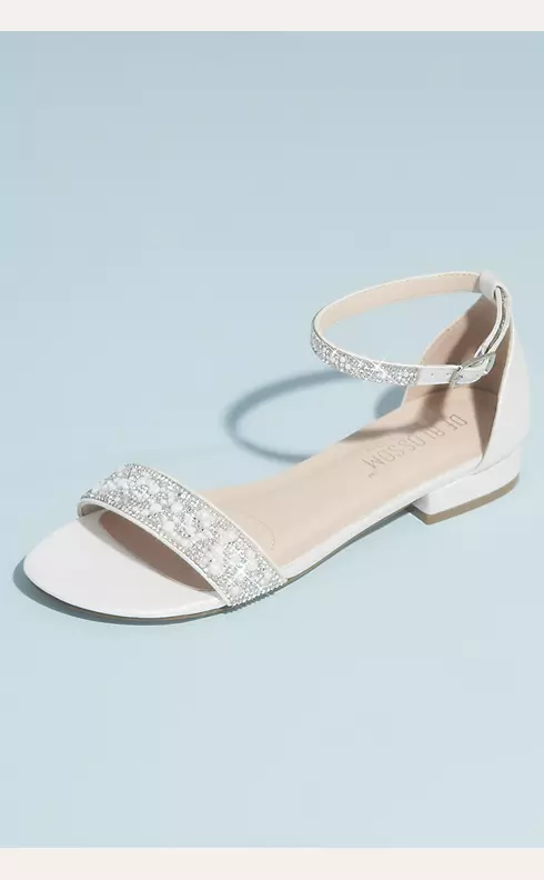 Crystal Embellished Straps Flat Satin Sandals Image 1