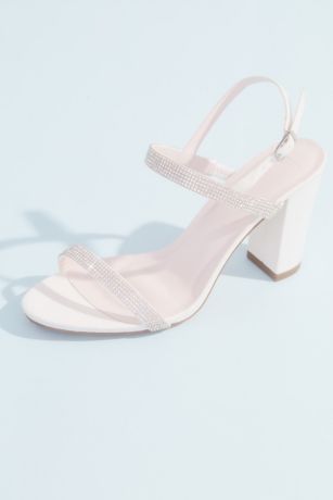 David's Bridal White Heeled Sandals (Block Heel Two-Tone Glitter Sandals)