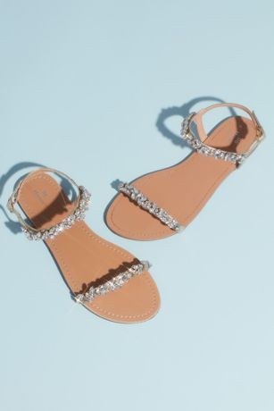 David's Bridal Pink;Yellow Flat Sandals (Marquise Crystal Cluster Straps Flat Sandals)