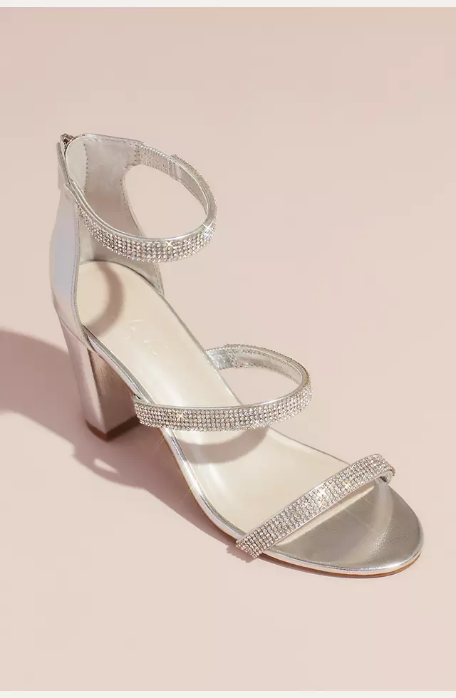 Triple-Strap Block Heel Sandals with Crystals Image