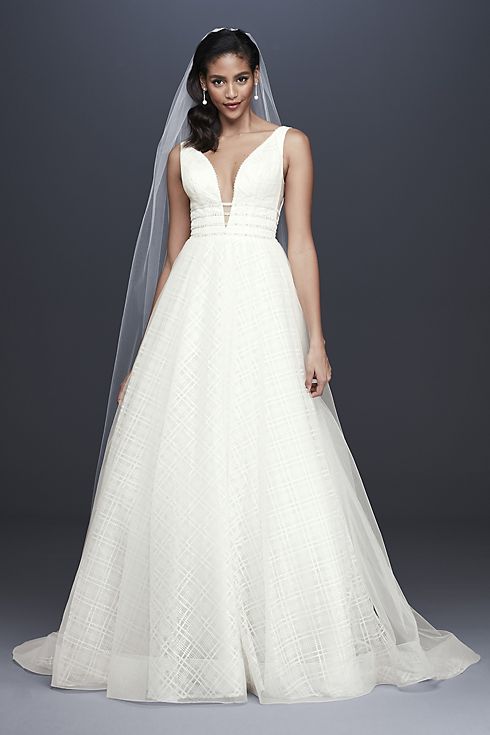 Crosshatch Glitter Tulle Ball Gown Wedding Dress  Image