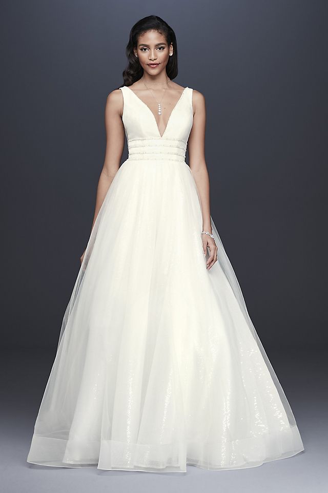 As-Is Plunging Sequin Tulle Wedding Ball Gown Image 1