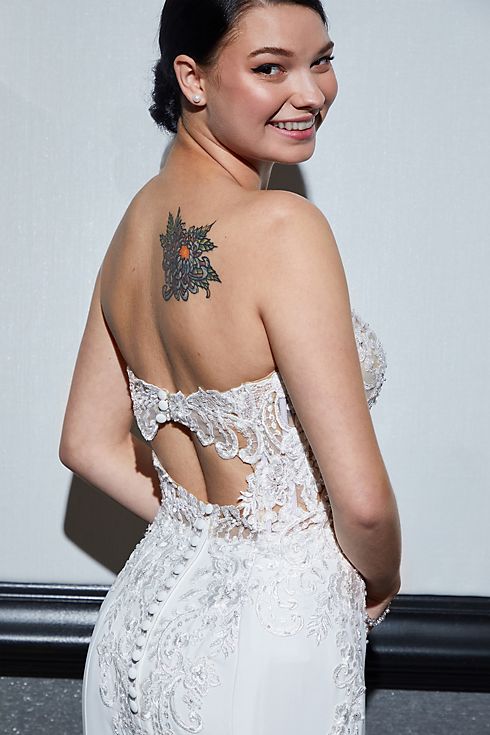 Lace Sheer Beaded Bodice Wedding Dress Image 7