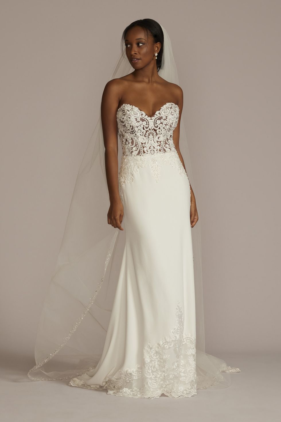 Sheer Beaded Bodice Lace Wedding Dress David s Bridal