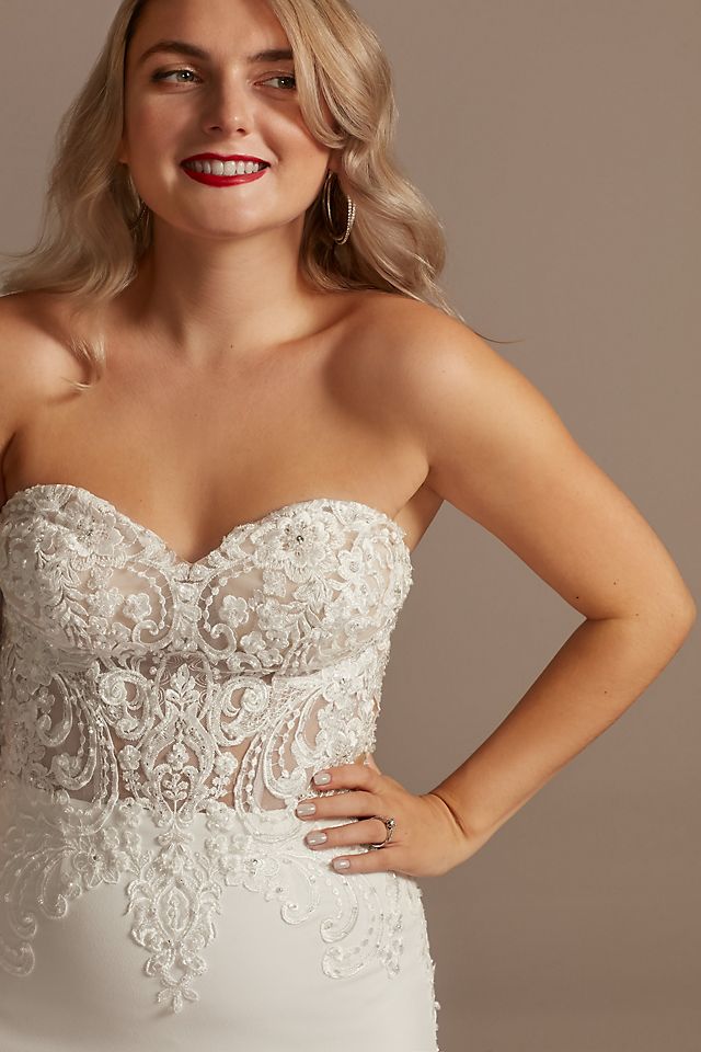 Lace Sheer Beaded Bodice Wedding Dress Image 3