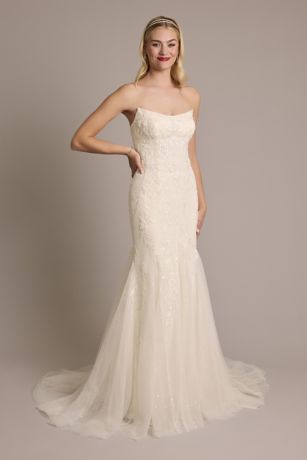 wedding dress trumpet strapless scoop neck