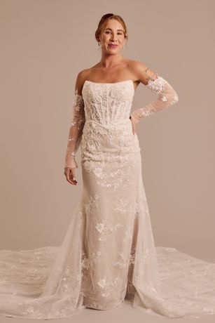 Removable Sleeve Appliqued Mermaid Wedding Dress Image