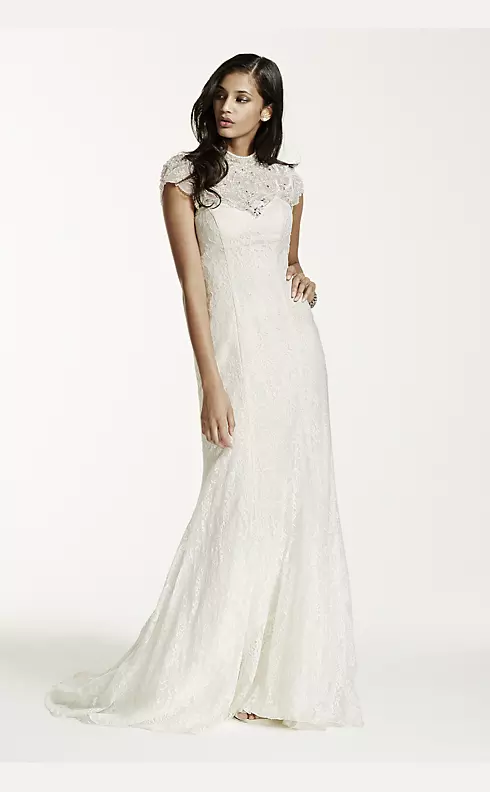 Lace Sheath Gown with Capelet Embellishment Image 1