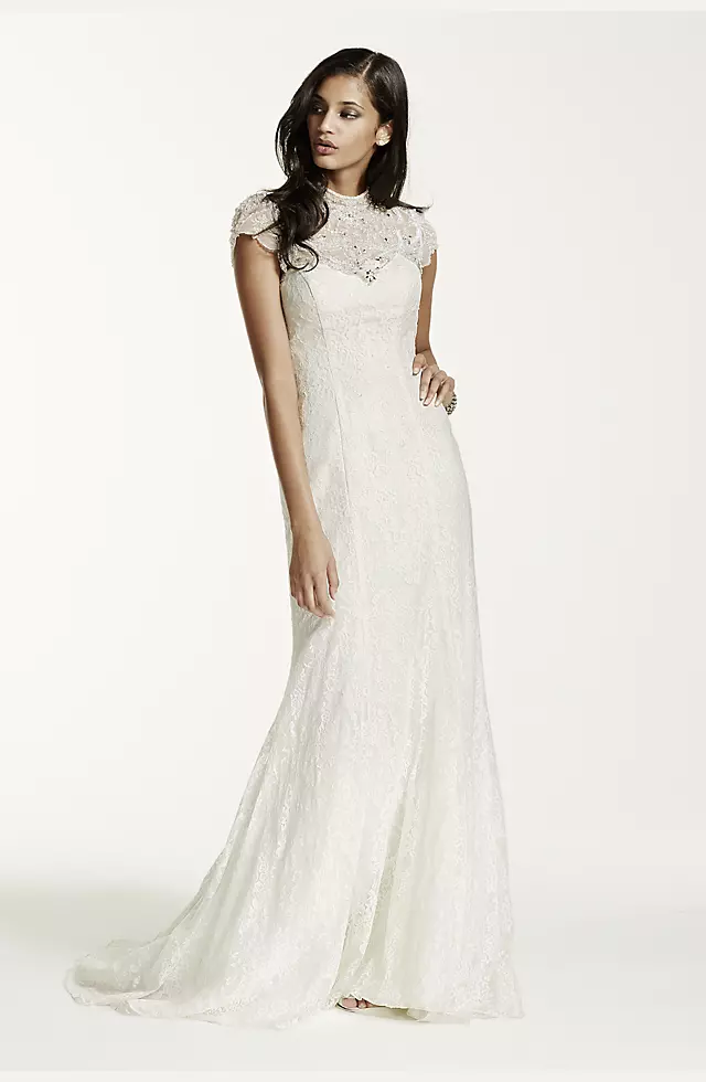 Lace Sheath Gown with Capelet Embellishment Image