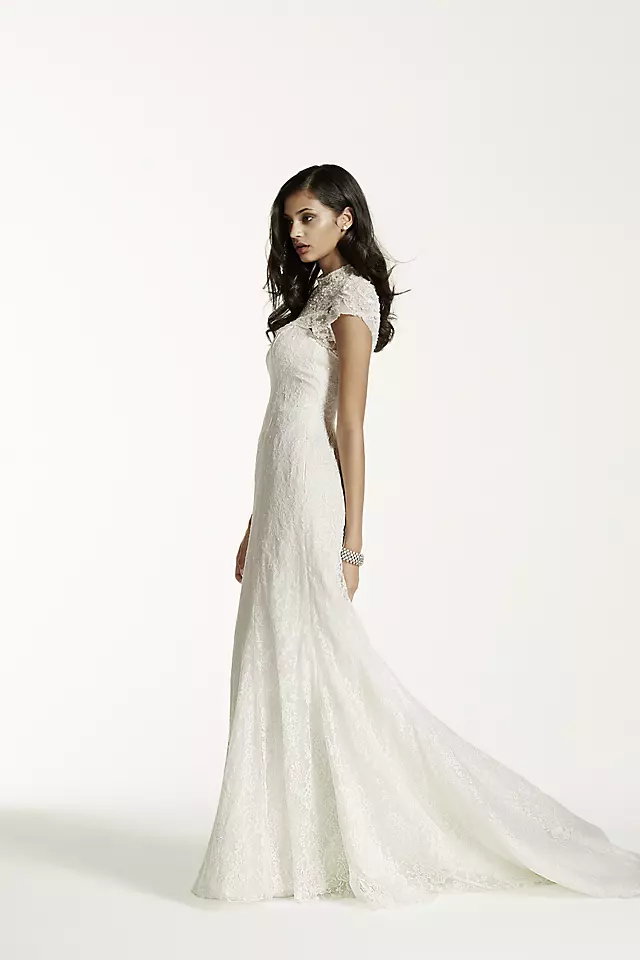 Lace Sheath Gown with Capelet Embellishment Image 3