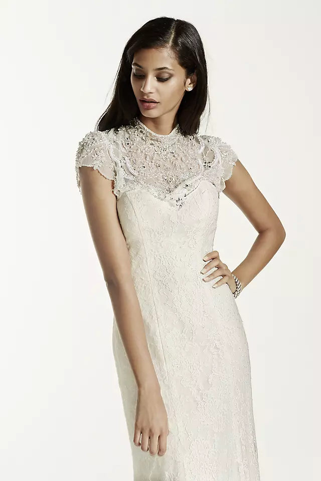 Lace Sheath Gown with Capelet Embellishment Image 4