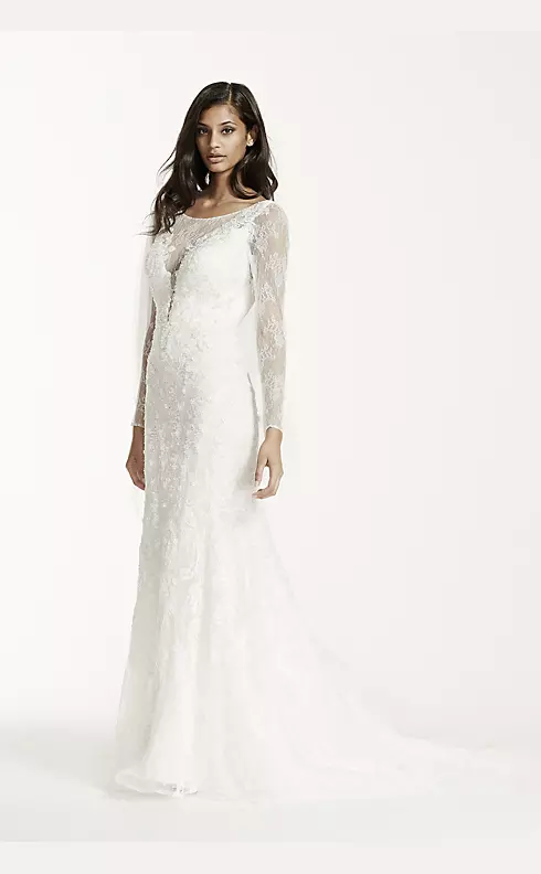 Long Sleeve Lace Trumpet Gown with 3D Flowers Image 1
