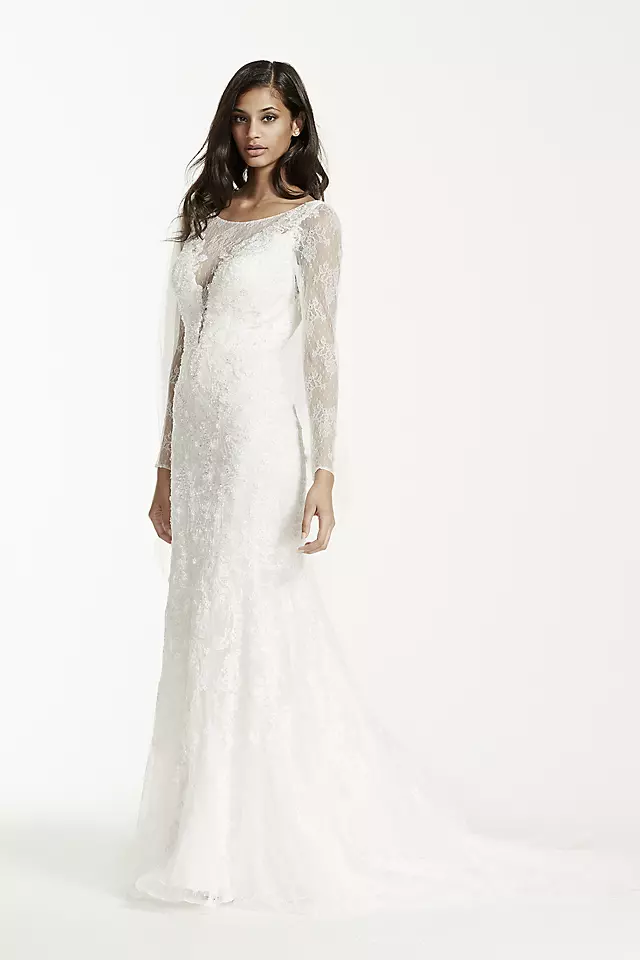 Long Sleeve Lace Trumpet Gown with 3D Flowers Image