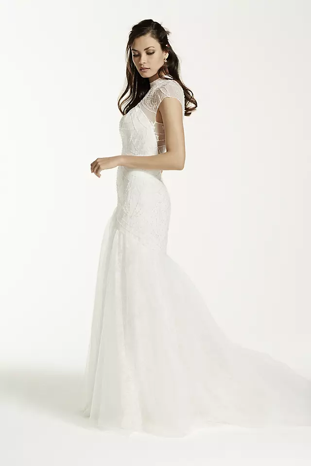 Tulle Over Lace Trumpet Gown with High Neckline  Image 3
