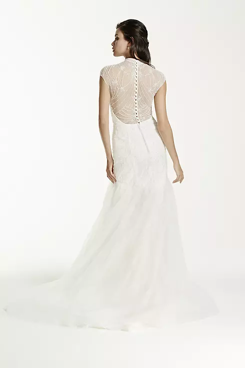 Tulle Over Lace Trumpet Gown with High Neckline  Image 2