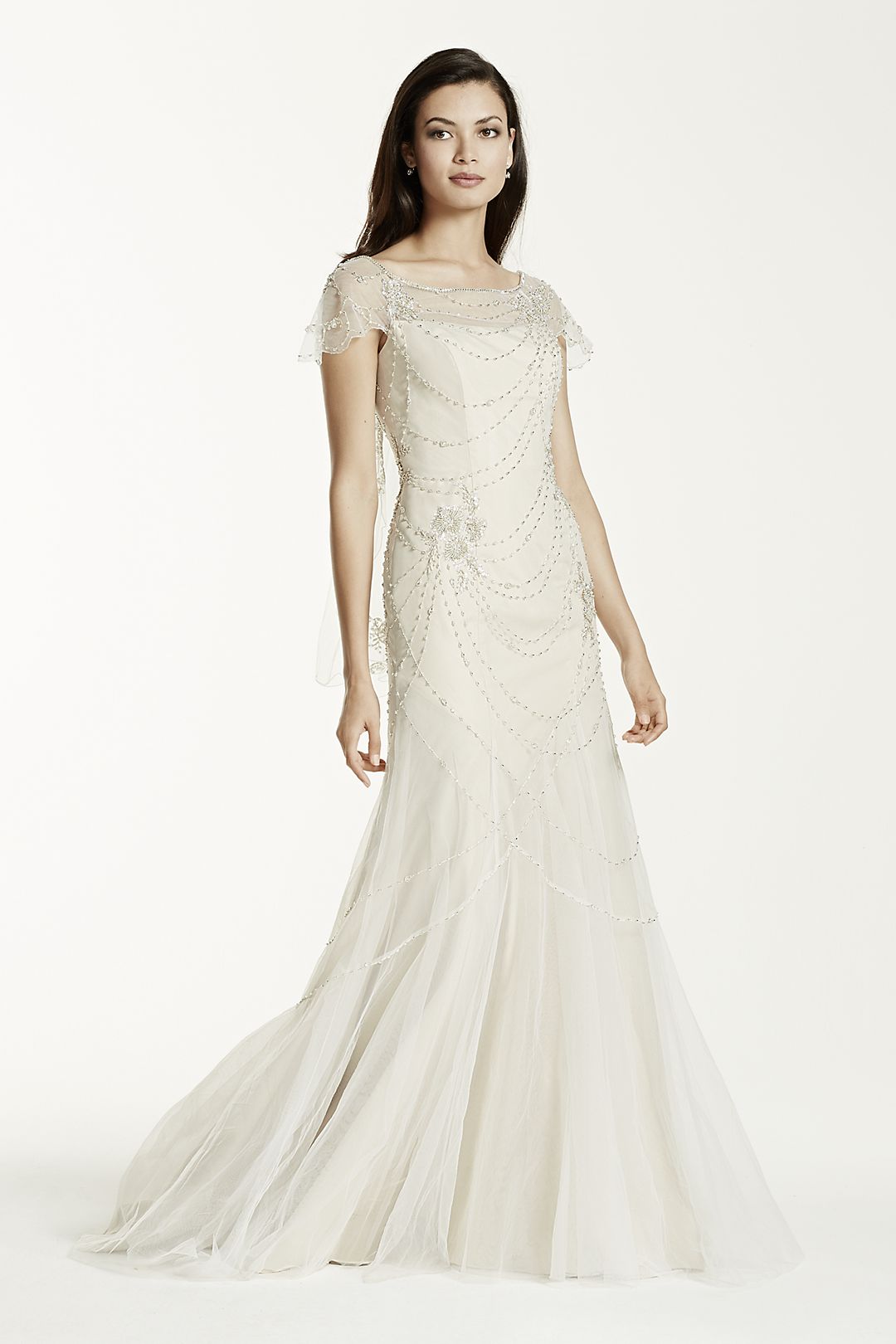 As-Is Short Sleeve Tulle Sheath Gown Image 4
