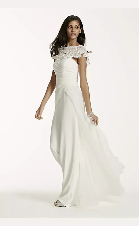 Side Draped Crepe Jumpsuit with Beaded Capelet Image 1