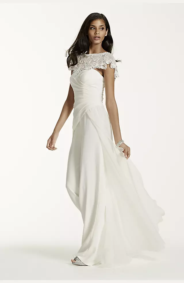 Side Draped Crepe Jumpsuit with Beaded Capelet Image