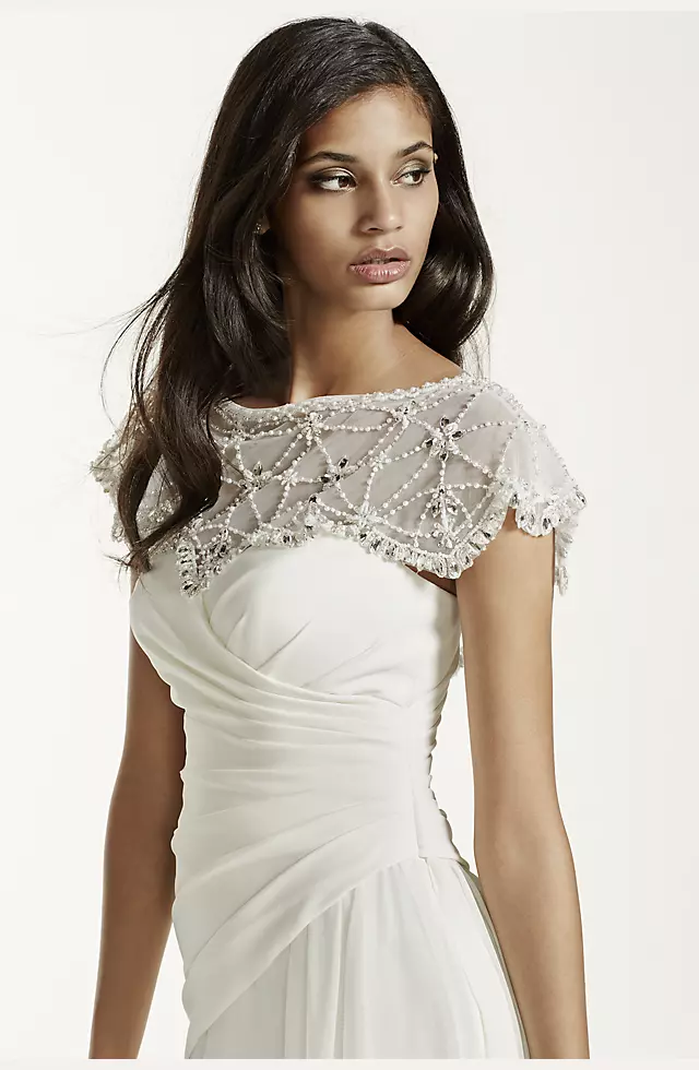 Side Draped Crepe Jumpsuit with Beaded Capelet Image 5
