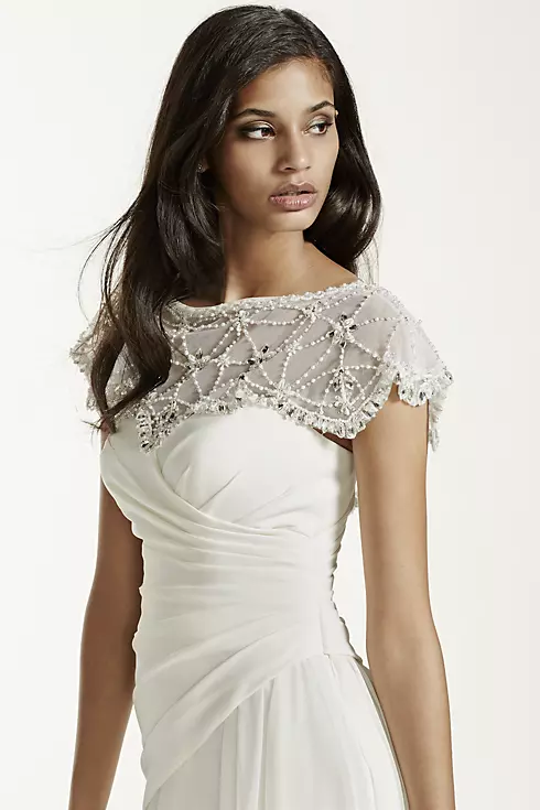 Side Draped Crepe Jumpsuit with Beaded Capelet Image 5