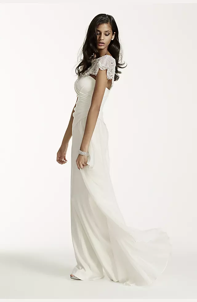 Side Draped Crepe Jumpsuit with Beaded Capelet Image 3