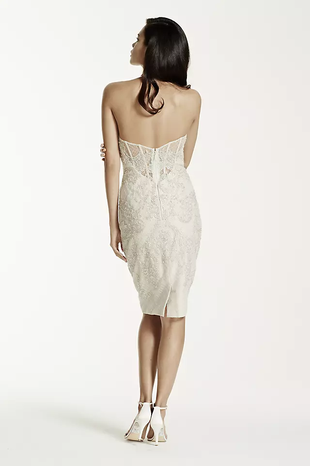 Short Strapless Lace Dress with Beaded Appliques Image 2