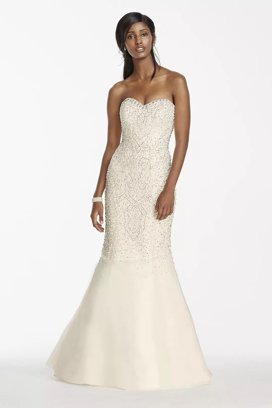 Strapless Crystal Beaded Tulle Fit and Flare Gown Image