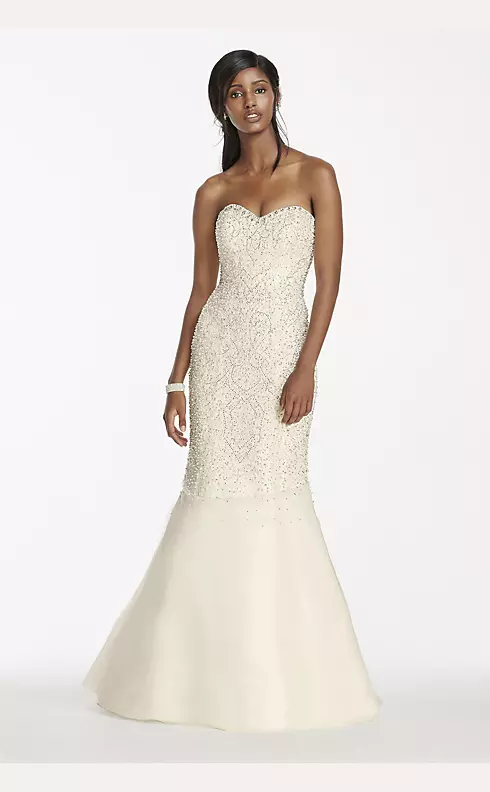 Strapless Crystal Beaded Tulle Fit and Flare Gown Image 1