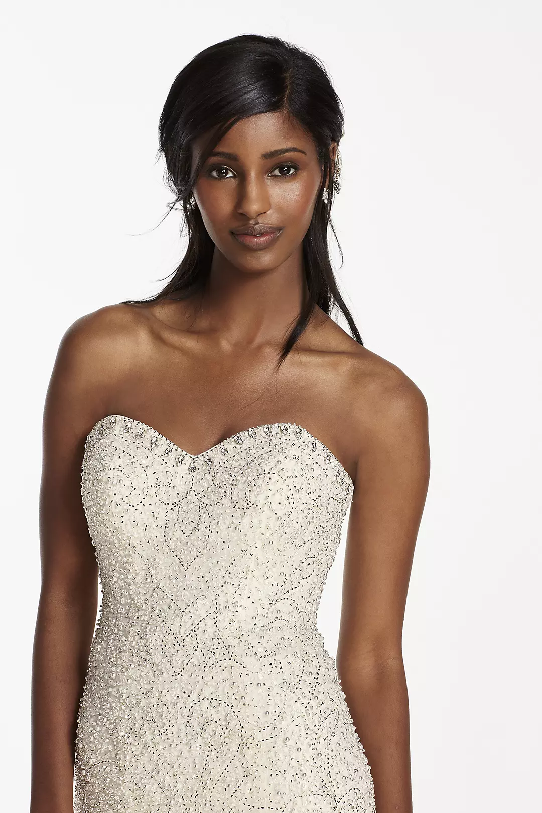 Strapless Crystal Beaded Tulle Fit and Flare Gown