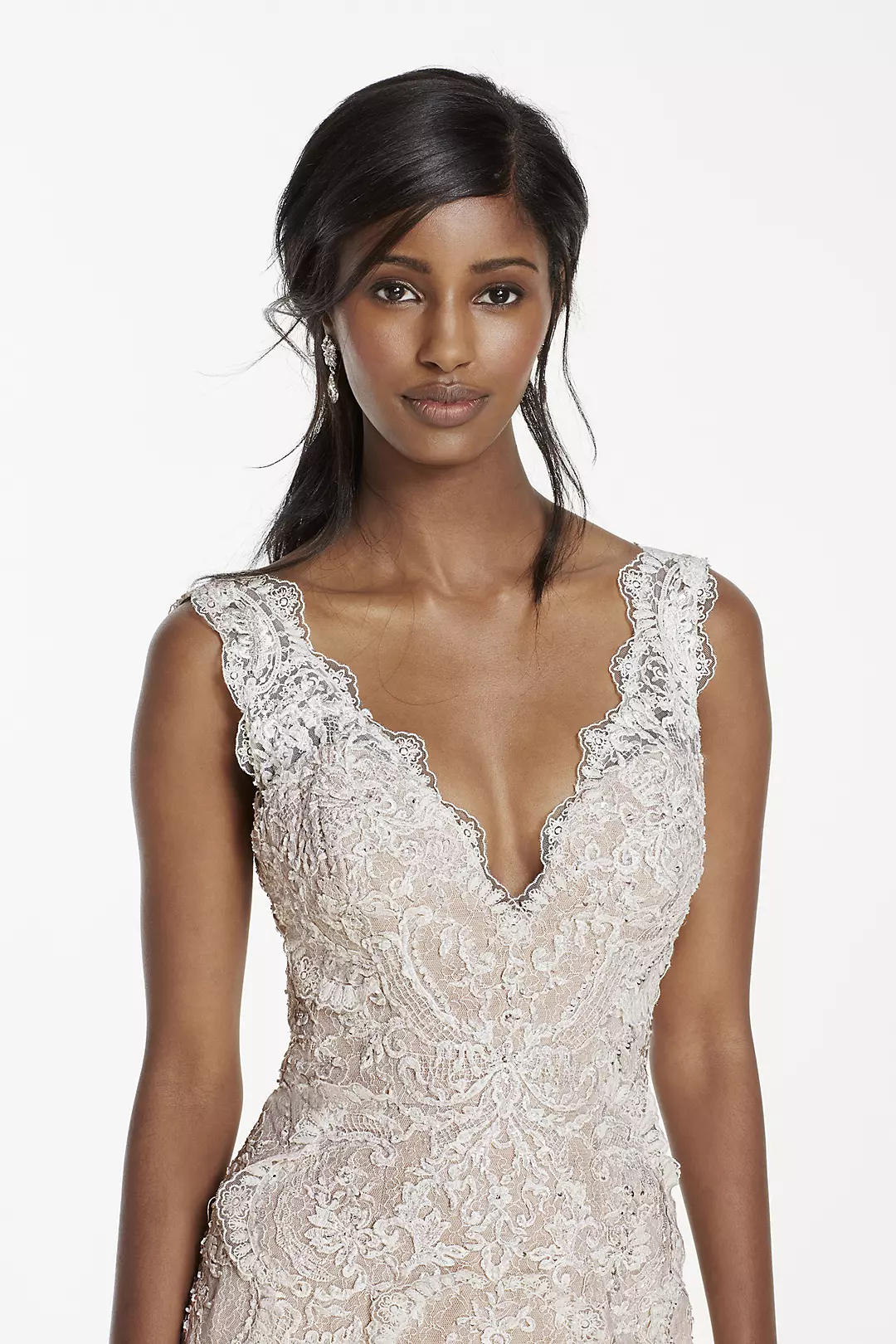 Beaded Lace Wedding Dress with Plunging Neckline Image 3
