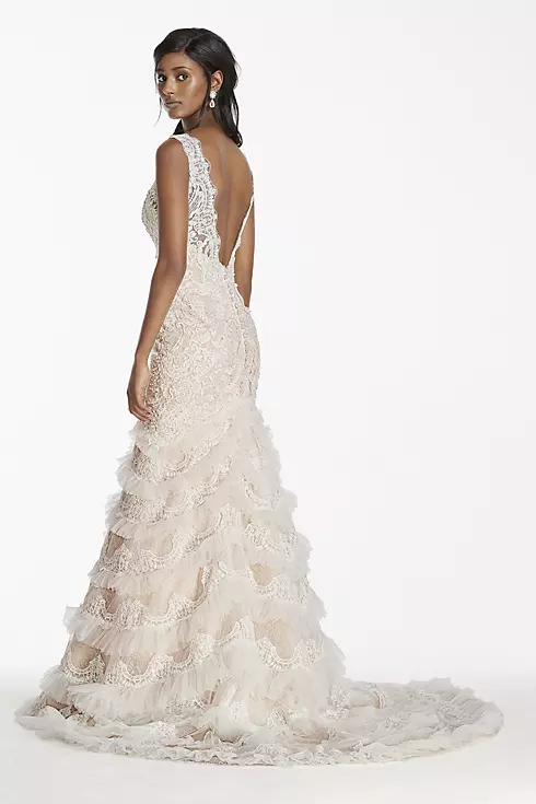 Beaded Lace Wedding Dress with Plunging Neckline Image 2