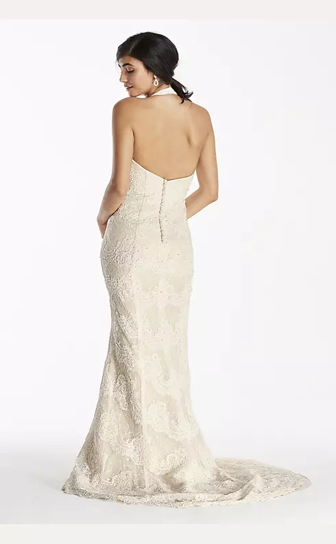 Scallop Beaded Lace Halter V-Neck Trumpet Gown Image 2