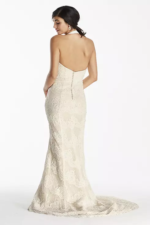 As-Is Scallop Beaded Lace Halter V-Neck Gown Image 2