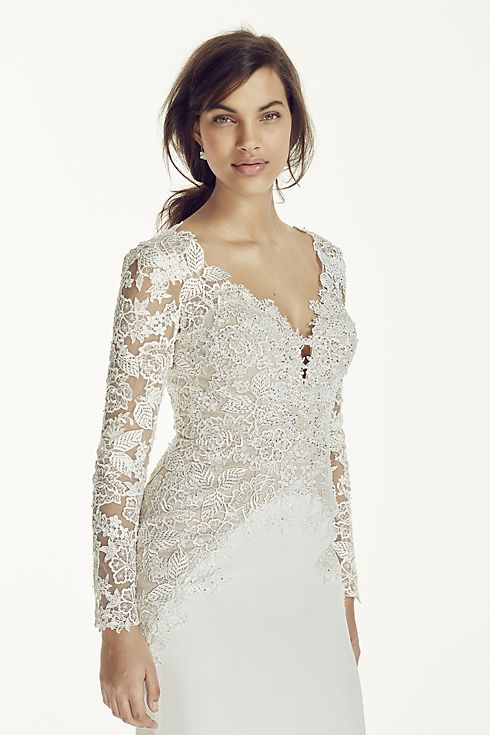 As-Is Long Sleeve Beaded Lace Plunge Neckline Gown Image 3