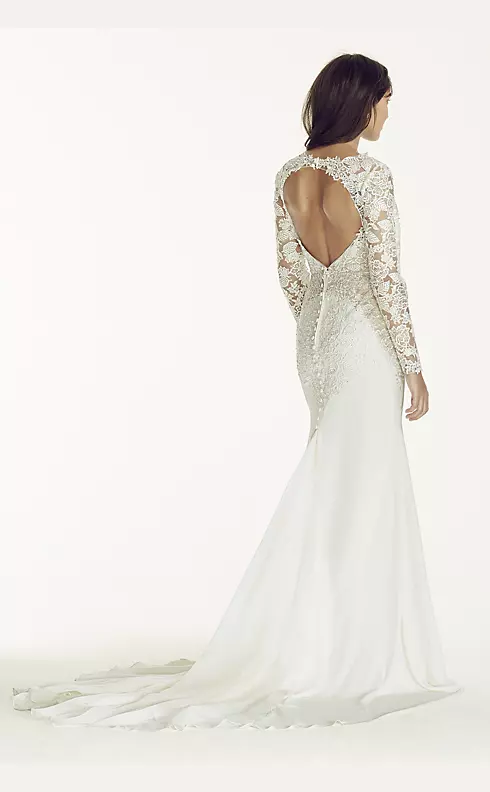 Long Sleeve Beaded Lace Plunge Neckline Gown Image 2